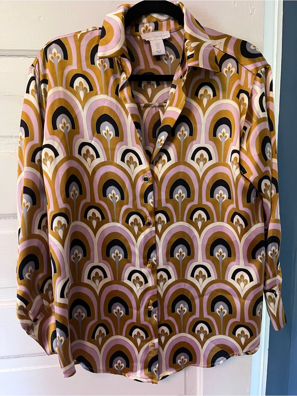 House of Harlow Geometric Retro Print Button-Up Blouse